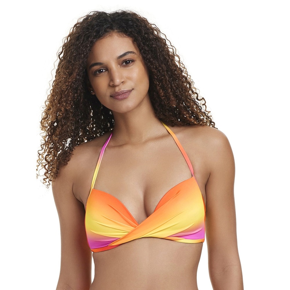 Jessica Simpson Womens Ombre Halter Bikini Top Size S Sunset Gradient NWT
